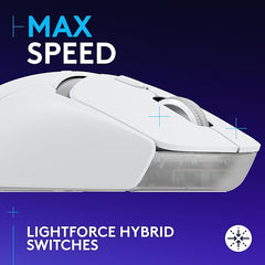 Logitech G309 Lightspeed Wireless Gaming Mouse, Lightweight, LIGHTFORCE Switches, Hero 25K Sensor, 300+ hr Battery, 6 Programmable Buttons, PC & Mac - White