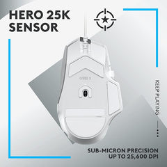 Logitech G502 X Wired Gaming Mouse - LIGHTFORCE Hybrid Optical-Mechanical Primary switches, Hero 25K Gaming Sensor, Compatible with PC - macOS/Windows - White