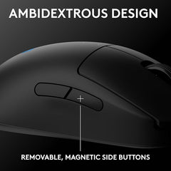 Logitech G PRO 2 Lightspeed Wireless Gaming Mouse, Right- or Left-Handed Mouse with up to 4 Customizable and Switchable Magnetic Side Buttons, 44K DPI Sensor, USB-C Charging, for PC/Mac - Black