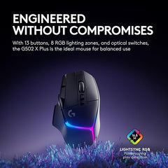 Logitech G502 X Plus Lightspeed Wireless RGB Gaming Mouse - Optical Mouse with LIGHTFORCE Hybrid switches, LIGHTSYNC RGB, Hero 25K Gaming Sensor, Compatible with PC - macOS/Windows - Black