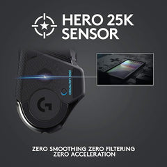 Logitech G502 Lightspeed Wireless Gaming Mouse with Hero 25K Sensor, PowerPlay Compatible, Tunable Weights and Lightsync RGB - Black