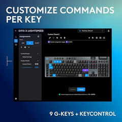 Logitech G915 X Lightspeed Low-Profile Wireless Gaming Keyboard, Double-Shot PBT Keycaps, Fully Programmable Keys, RGB Backlighting, Sleek Aluminum Finishing, GL Brown Tactile Switches-PC/Mac - Black