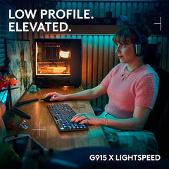 Logitech G915 X Lightspeed Low-Profile Wireless Gaming Keyboard, Double-Shot PBT Keycaps, Fully Programmable Keys, RGB Backlighting, Sleek Aluminum Finishing, GL Brown Tactile Switches-PC/Mac - Black
