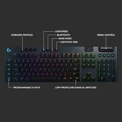 Logitech G915 Lightspeed RGB Mechanical Gaming Keyboard, Low Profile GL Tactile Key Switch, LIGHTSYNC RGB, Advanced Wireless and Bluetooth Support - Tactile,Black
