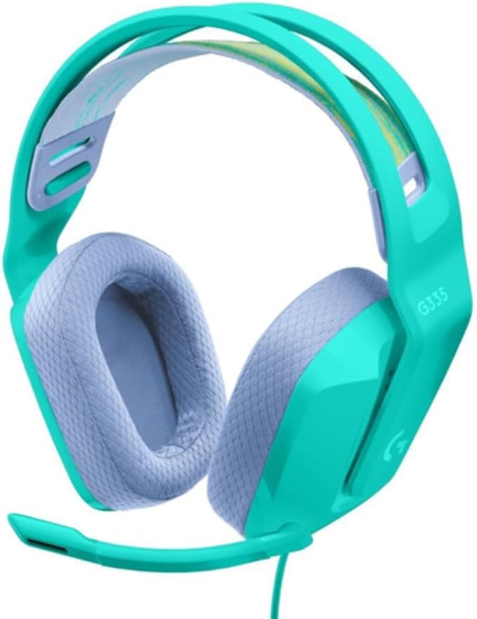 Logitech G335 Wired Gaming Headset, with Flip to Mute Microphone, 3.5mm Audio Jack, Memory Foam Earpads, Lightweight - Mint