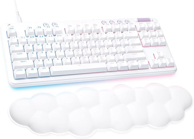 Logitech G713 Wired Gaming Keyboard with LIGHTSYNC RGB Lighting, Tactile Switches (GX Brown), and Keyboard Palm Rest, PC and Mac Compatible, White Mist