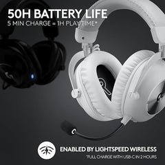 Logitech G PRO X 2 Lightspeed Wireless Gaming Headset: Wireless Gaming Headphones with Mic, 50mm Graphene Drivers, 2.02.0—7.1 Surround, Bluetooth/USB/3.5mm Aux, for PS4/PS5/PC/Nintendo Switch - White