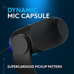 Logitech G Yeti GX Dynamic RGB Gaming Microphone, Podcast Microphone with LIGHTSYNC, Blue VO!CE, G HUB Control, USB Plug and Play - Black