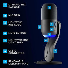 Logitech G Yeti GX Dynamic RGB Gaming Microphone with LIGHTSYNC, USB + G735 Wireless Gaming Headset