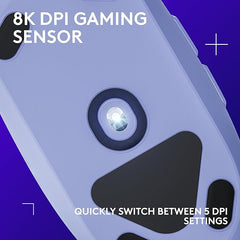 Logitech G203 Wired Gaming Mouse, 8,000 DPI, Rainbow Optical Effect LIGHTSYNC RGB, 6 Programmable Buttons, On-Board Memory, Screen Mapping, PC/Mac Computer and Laptop Compatible - Lilac