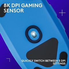 Logitech G203 Wired Gaming Mouse, 8,000 DPI, Rainbow Optical Effect LIGHTSYNC RGB, 6 Programmable Buttons, On-Board Memory, Screen Mapping, PC/Mac Computer and Laptop Compatible - Blue