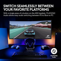 Logitech G Astro A50 Multi-Platform Wireless Gaming Headset + Base Station for PS5/Xbox/PC: PLAYSYNC Audio Switcher, <16bit/48kHz (Console), <24bit/48kHz (PC), 24hr Battery, 2.4GHz & BT - Black